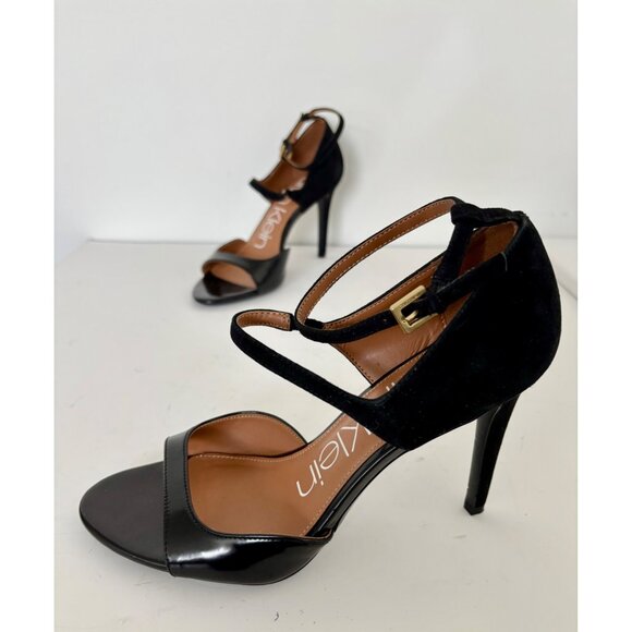 Calvin Klein Shoes - Calvin Klein Heels 8.5 Suede Patent Leather Strap Quiet Luxury Boss Babe Preppy